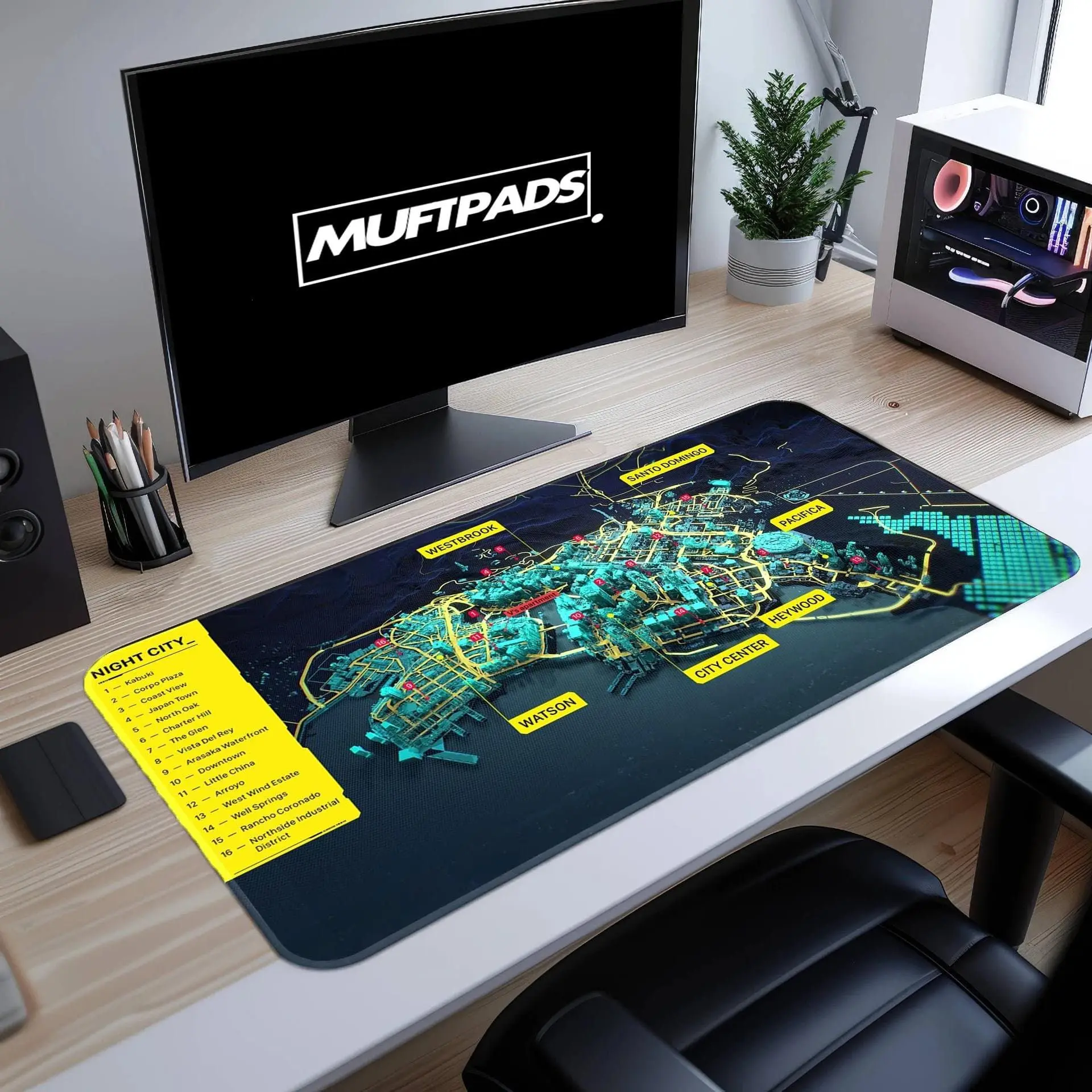 [Sale off up to 65%][Free Ship] Cyberpunk 2077 Night City Map Mouse Pad: Futuristic Gaming Desk Mat