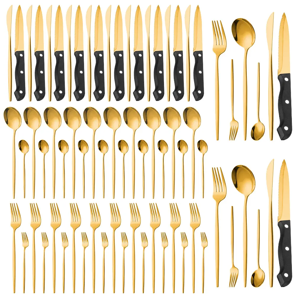 72-Piece Gold Silverware Set, Flatware Set for 12, Food-Grade Stainless Steel Cutlery Set, Includes Spoons Forks Knives, Kitchen Cutlery for Home Office Restaurant Hotel Matte Tableware