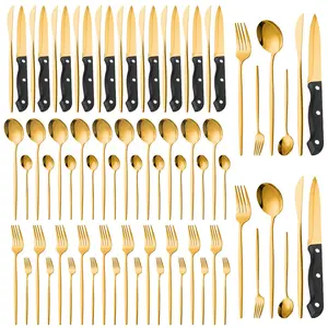 72-Piece Gold Silverware Set, Flatware Set for 12, Food-Grade Stainless Steel Cutlery Set, Includes Spoons Forks Knives, Kitchen Cutlery for Home Office Restaurant Hotel Matte Tableware
