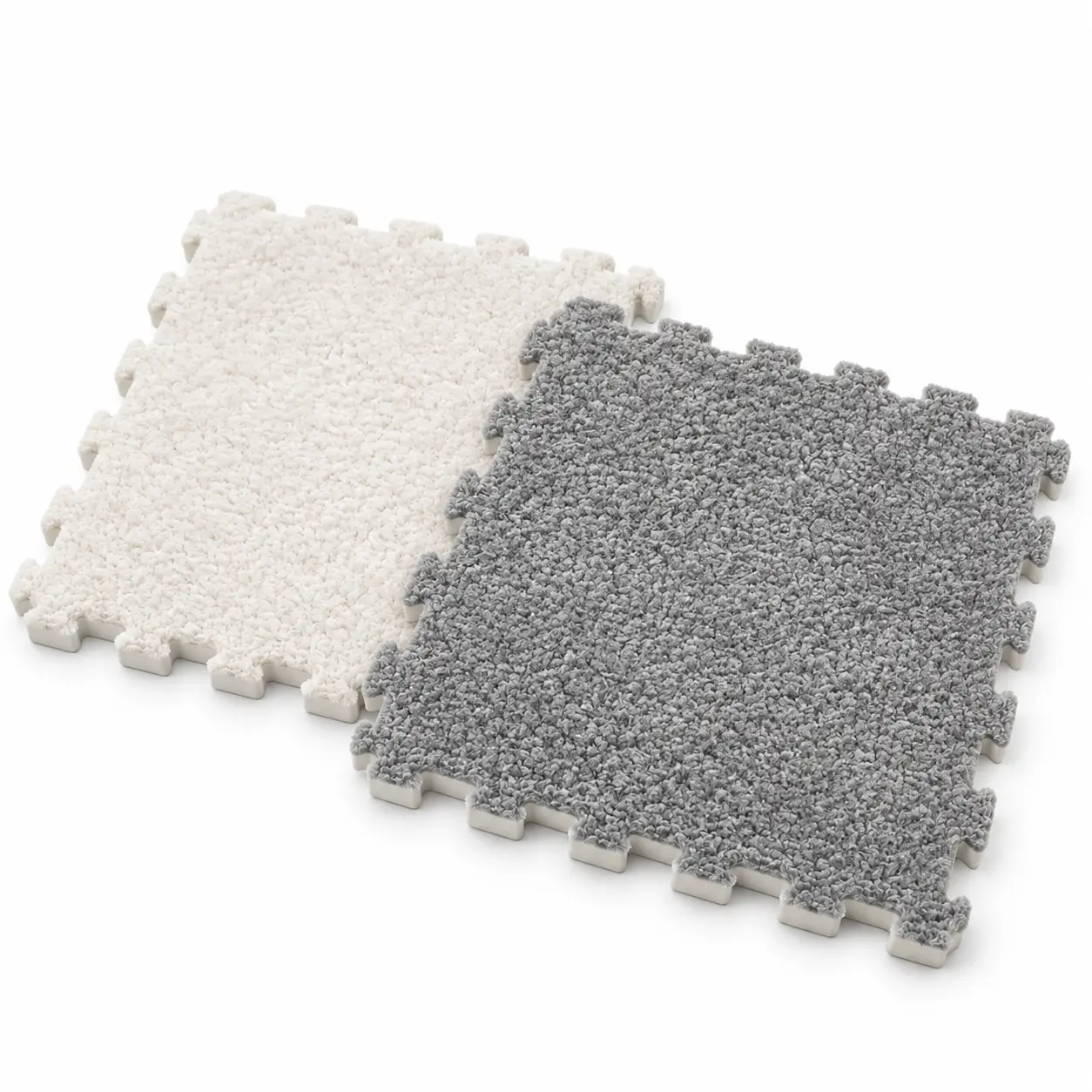 Plush Interlocking Floor Tile Set for Household Decor, 16-Piece Set - 8 White, 8 Gray