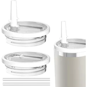 2Pack 40oz Tumbler Flip Straw Lid Replacement suit for  Quencher cup,leak proof and spill resistant tumbler lid, convenient Tumbler Cover applicable to  40oz tumbler (White)