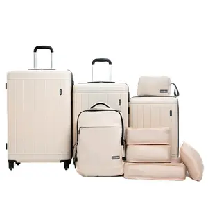 Durable 9-Piece Carry On Luggage Set with ABS+PC Hardshell |   20" 24" 28" Suitcases Featuring TSA Lock + Backpack + Toiletry Bag + 4 Storage Bags in White