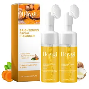 Turmeric Face Wash with Brush, Turmeric Foaming Gentle Facial Cleanser for All Skin Types, 3.38 Fl Oz/pcs, 2 Pack