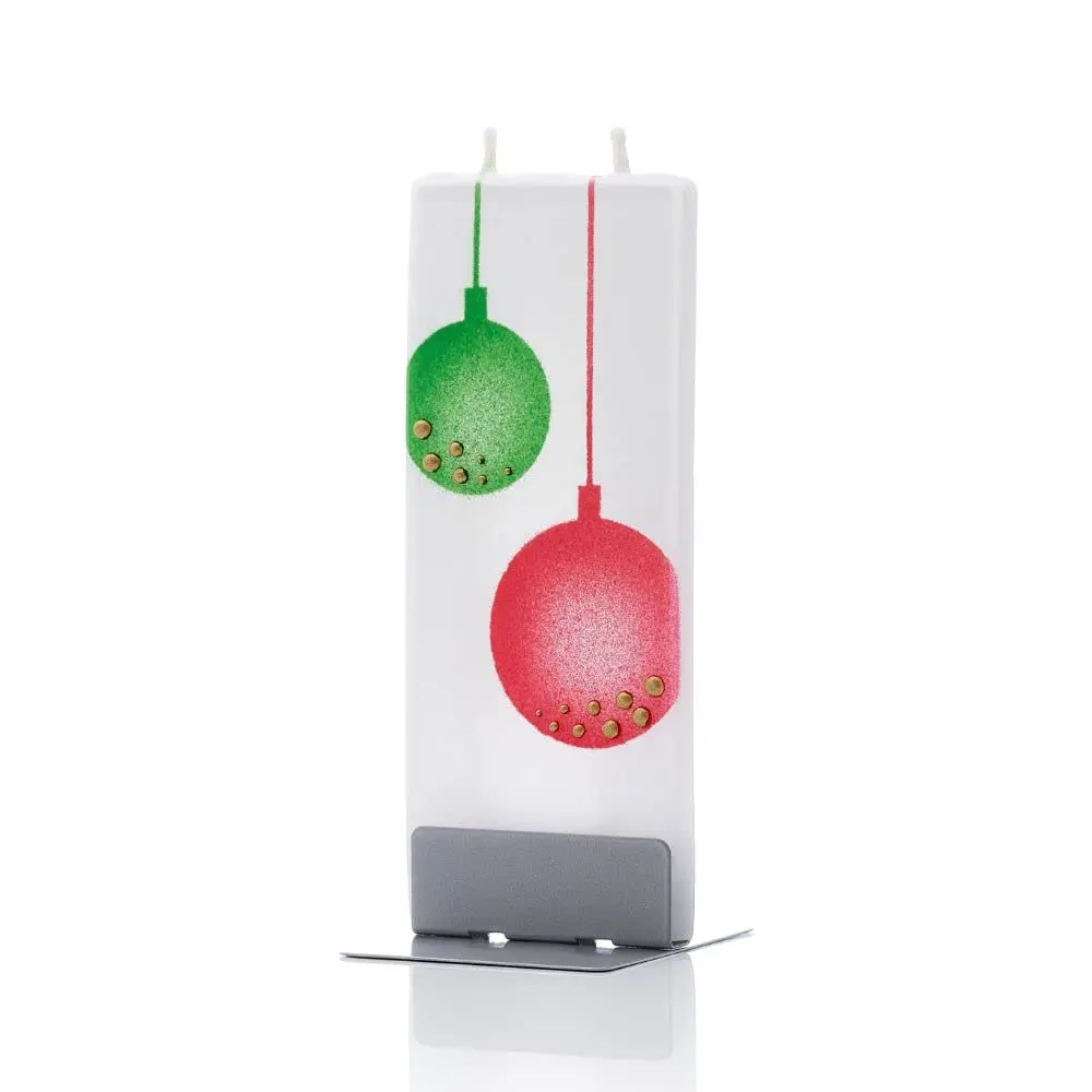 Flatyz Christmas Candles Red and Green Ornament Design - Flat, Decorative, Hand Painted Candle Gifts for Women or Men - 6 inches