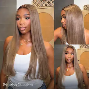 Wavymy Ombre Ash Blonde Straight Wear Go Glueless Wig 7x5 Pre-Cut Lace Closure Brown Roots Pre-Plucked Natural Hairline 200% Density 100% Human Hair Soft Silky Full Volume Beginner Friendly Ready To Wear Daily Party Wig
