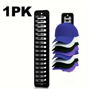 Wall-Mounted Hat Storage Rack Organiser, Hat Hooks Storage, 16 Capacity, No-Drill Super Glue Installation, Plastic Material, Perfect for Closet, Office, Dormitory