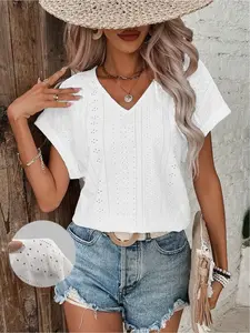 Women's Casual Loose-Fit Jacquard Fabric T-Shirt, Summer Sexy Style, Thin Lightweight Design, Perfect for Outdoor Activities, Womenswear
