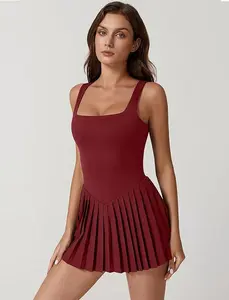 Women’s Athletic Tennis Dress with Built-in Shorts – Sleeveless U Neck Pleated Sports Dress with Pockets, Perfect for Tennis & Pickleball, Lightweight Golf & Activewear Outfit