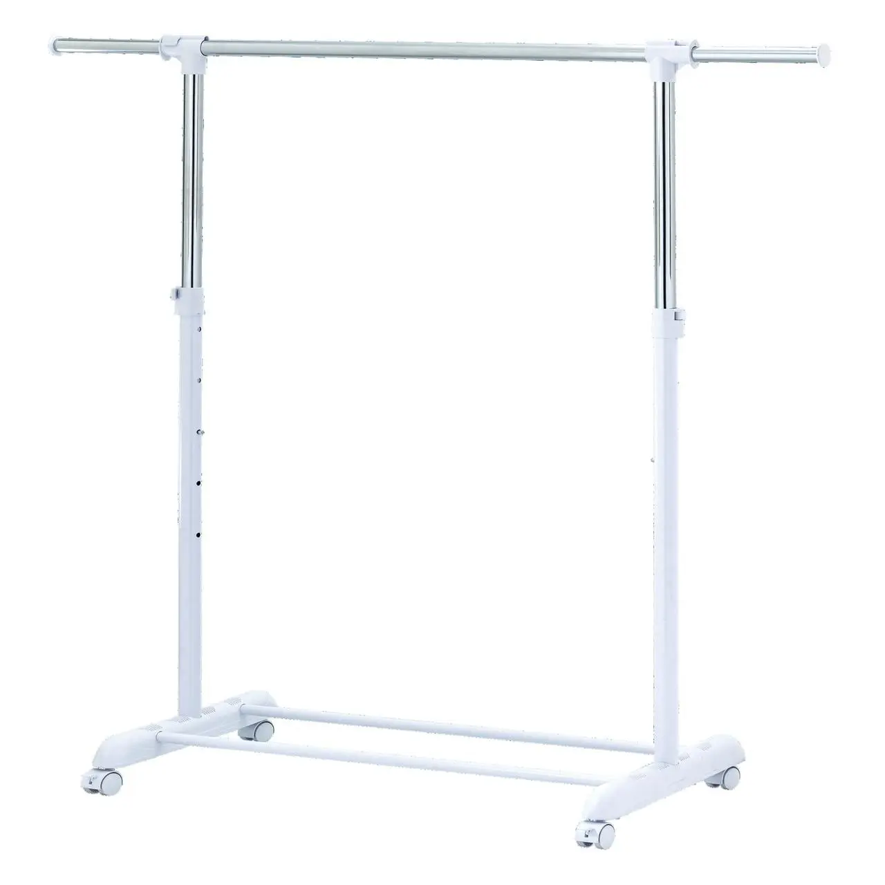 Rolling Adjustable Clothes Rack with Expandable Metal Frame Chrome & White Design Height Up to 163 cm for Easy Storage