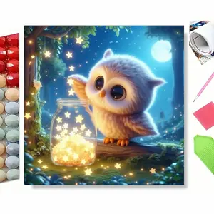 5D Full Drill Whimsical Owl Catching Stars in a Jar Diamond Painting Kit - Enchanted Night Charm | Heartfelt DIY Gift for Fantasy Lovers, Bird Enthusiasts & Birthdays | Magical Wall Art for Bedrooms, Nurseries & Whimsical Spaces