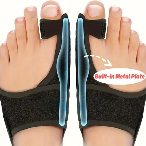 Foot Orthopedic Bunion Toe Corrector Brace - Hallux Valgus Pain Relief, Adjustable Strap Splint, Antibacterial, Lightweight, Breathable, Soft Skin Contact, Day & Night Support, 2-Piece Toe Cover Manicure Tool (Black)