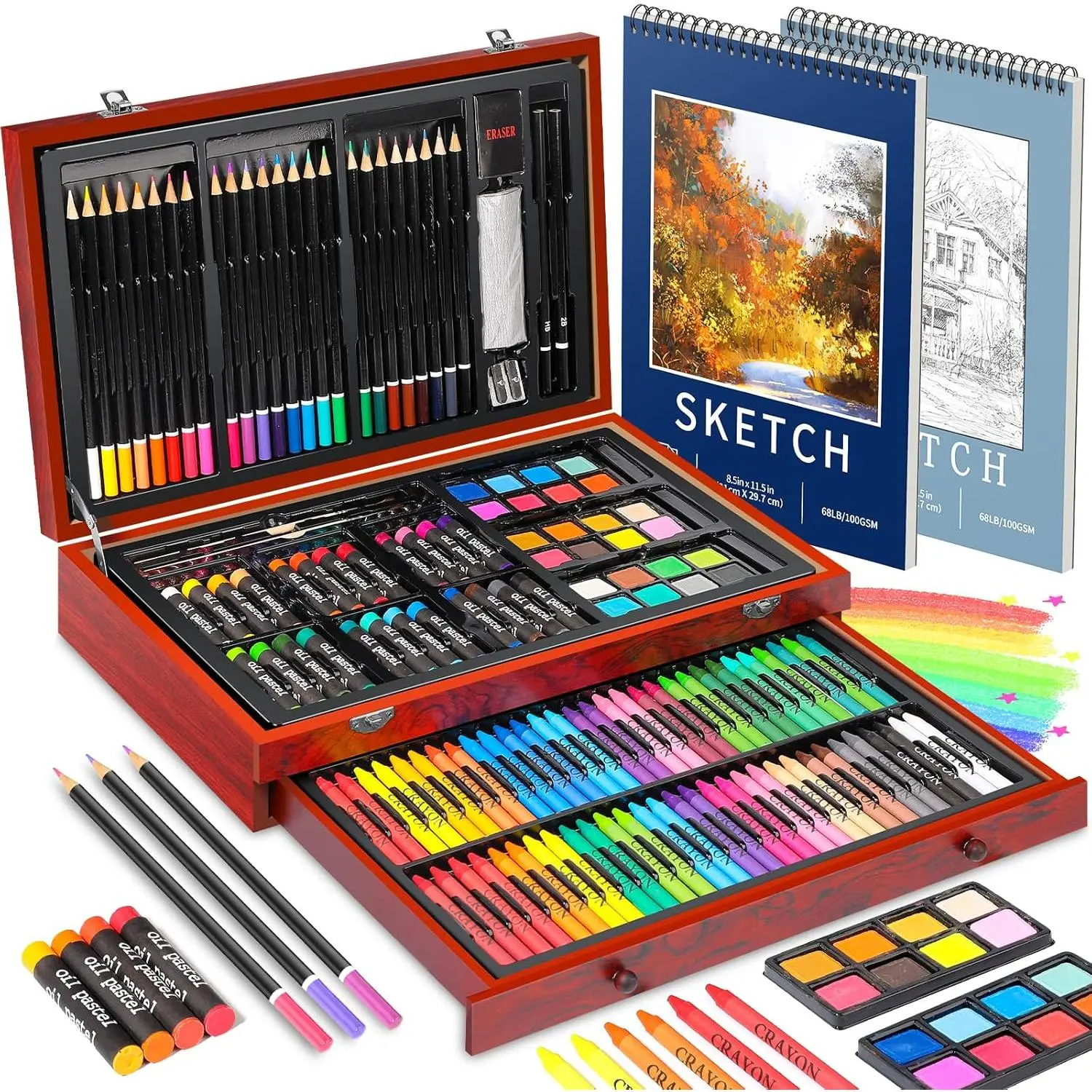 Art Supplies for Adults,156-Pack Art Kit Drawing Set with 2 Sketch Book, Crayons, Colored Pencils, Arts and Crafts, Christmas Gifts Art Supplies for Girls Boys Ages 6-8 9-12 13 14 Year Old