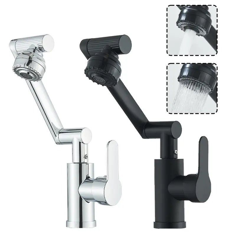 1Pc Contemporary Polished Chrome Faucet, Plastic Single Handle Tap with 1080° Swivel Spout, Dual Water Sprayer Modes, Equipped with Premium Valve Core, Single Hole Deck Mounted Design, Multi-purpose Sink Faucet for Bathroom and Kitchen Daily Use