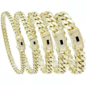 2026 New Style 6-14MM Black S Clasp Monaco Miami Cuban Link Chain 14K Gold Plated Bracelet For Men Women