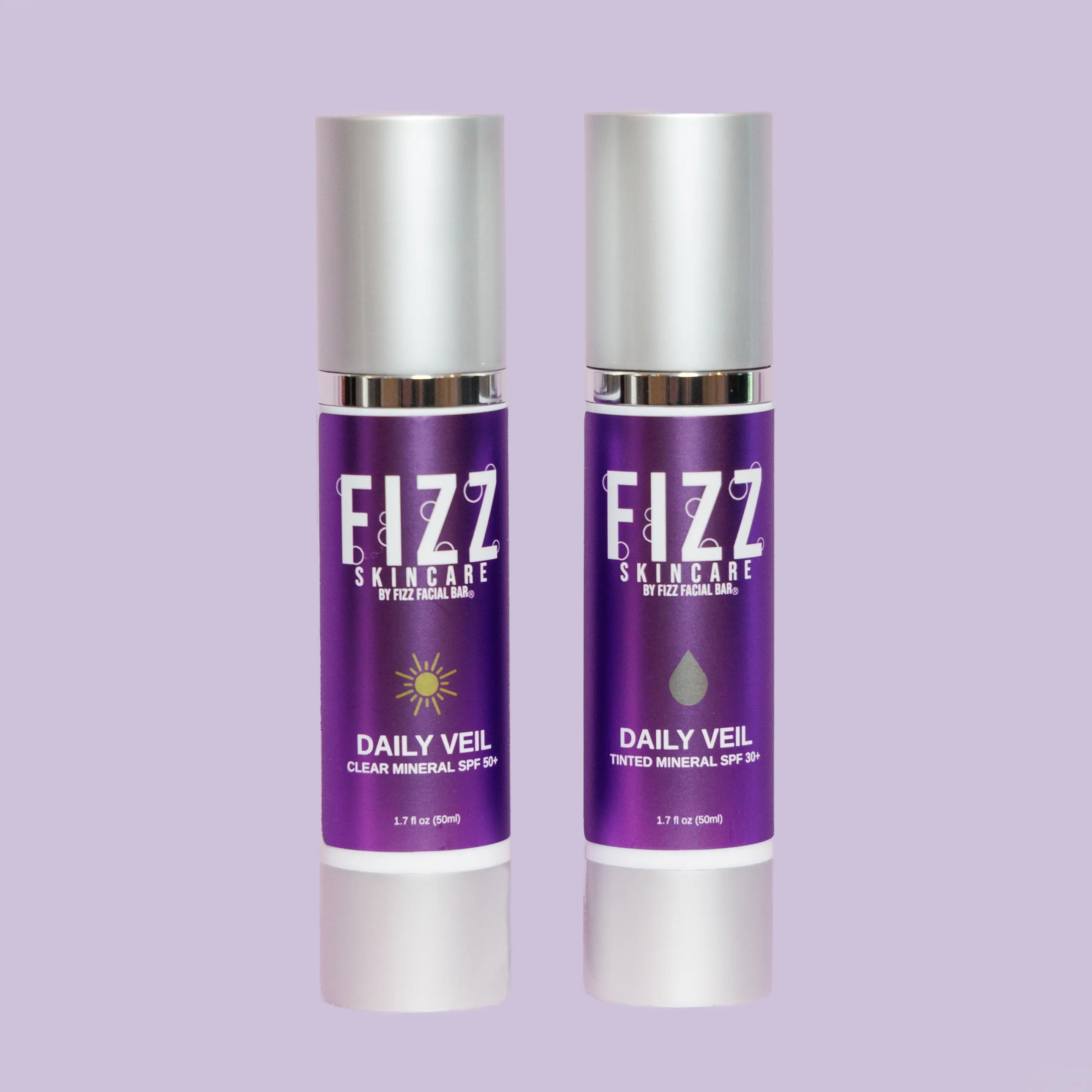 SPF BFF bundle - 2 sunscreens (clear & tinted) + 2 purple silicone travel bags