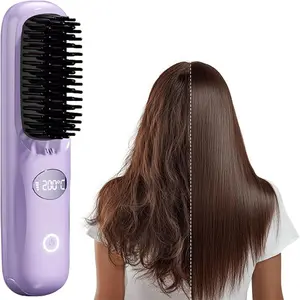 Go Brush Pro,2026 Upgraded Cordless Hair Straightener Brush,Portable Hair Straightener Comb for Women Travel,Fast Heating function with 3 Temperature Settings & LED Displa(Black)
