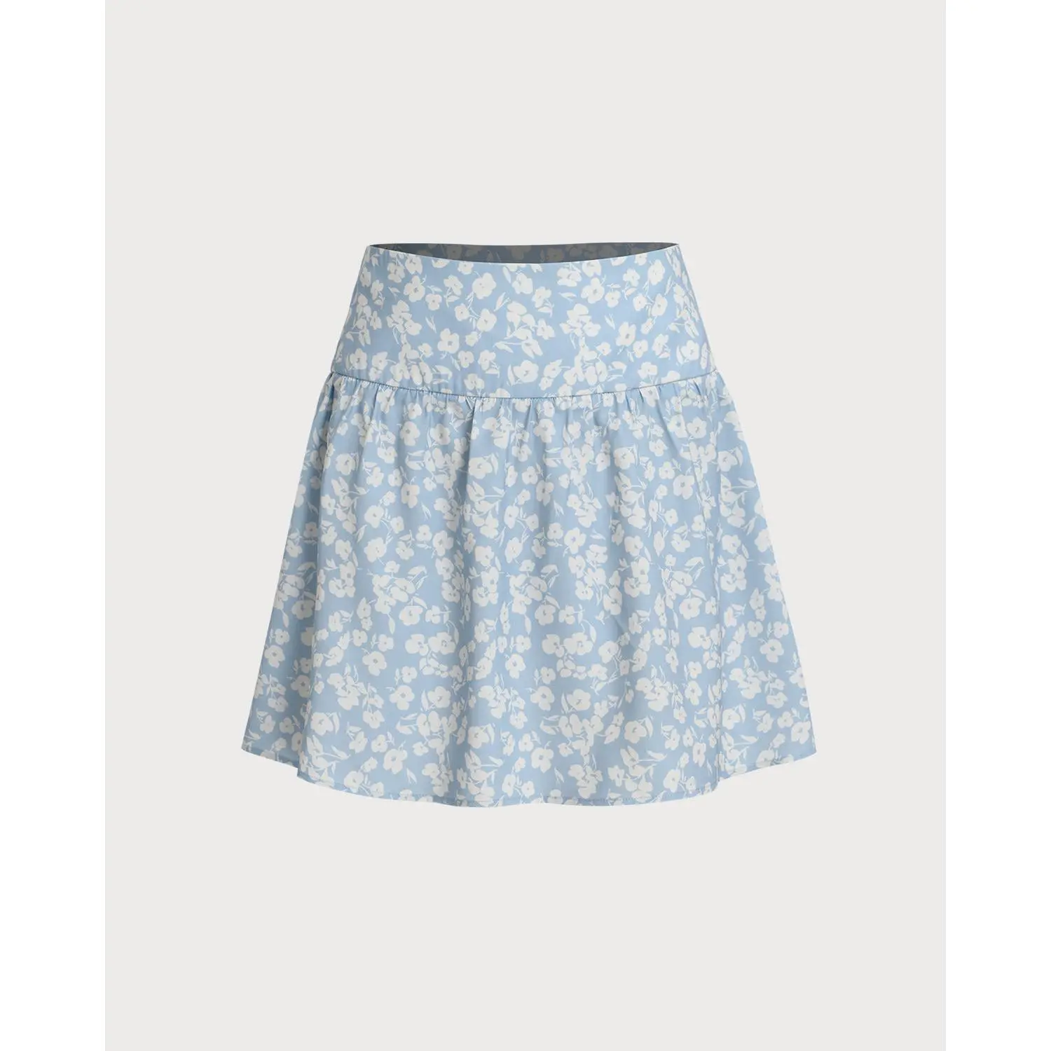 Rihoas Women's Natural Waisted Floral A-Line Mini Skirt - Blue Print, 100% Polyester Lightweight Stain-Resistant Fabric, Zipper Closure, Cute Casual, Machine Washable, Versatile for Day Wear with Blouses