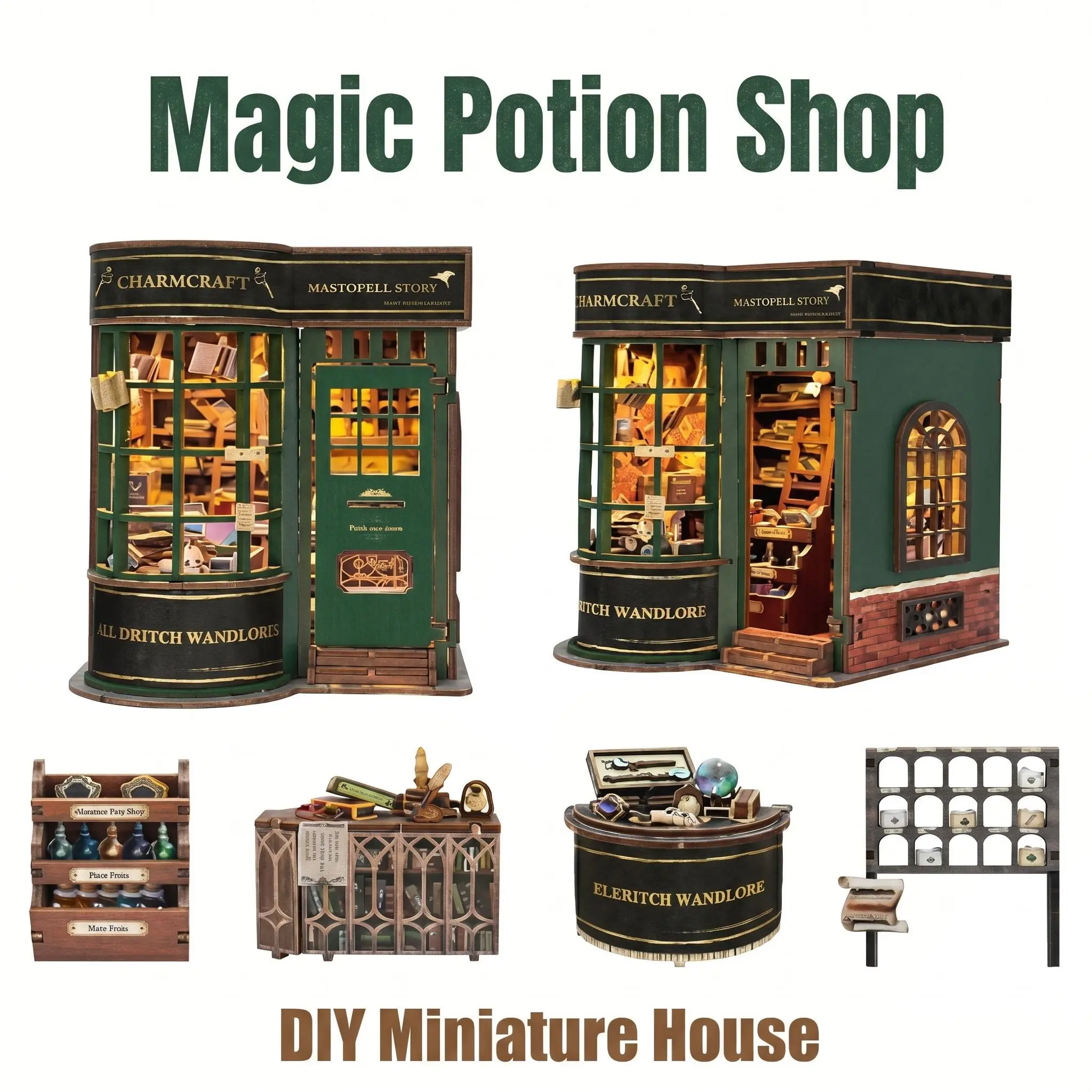 Vintage DIY Miniature Magic Potion Shop Construction Set with LED Lights, Wizard Store Model Building Kit, Magical Craft Project for 12+ Beginners (With Step-by-Step Instructions, Learning Tool), Diy Miniature House Kit, Do It Yourself