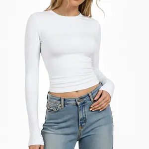 Womens Crew Neck Basic Long Sleeve T Shirt Slim Fit