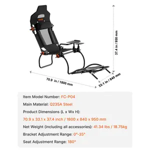 VEVOR Racing Wheel Stand Foldable For Logitech G923/G920/G29, Steering Wheel Stand Foot Pedal Angle Adjustable, Portable Steel Driving Simulator Cockpit-Thrustmaster T248P, GT/Formula Mode Large Size