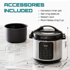 Whisper Quiet 9-in-1 Electric Pressure Cooker, Slow Rice Steamer, Sauté, Yogurt Maker, Warmer & Sterilizer, Free App with 800+ Recipes, Stainless Steel