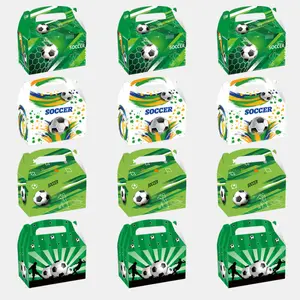 12 PCS Football Theme Party Candy Boxes, Sport Theme Cake Boxes with Handle, Cardboard Gift Boxes for Candy Cookie Snacks, Sports Birthday Party Decorations, Football Party Supplies