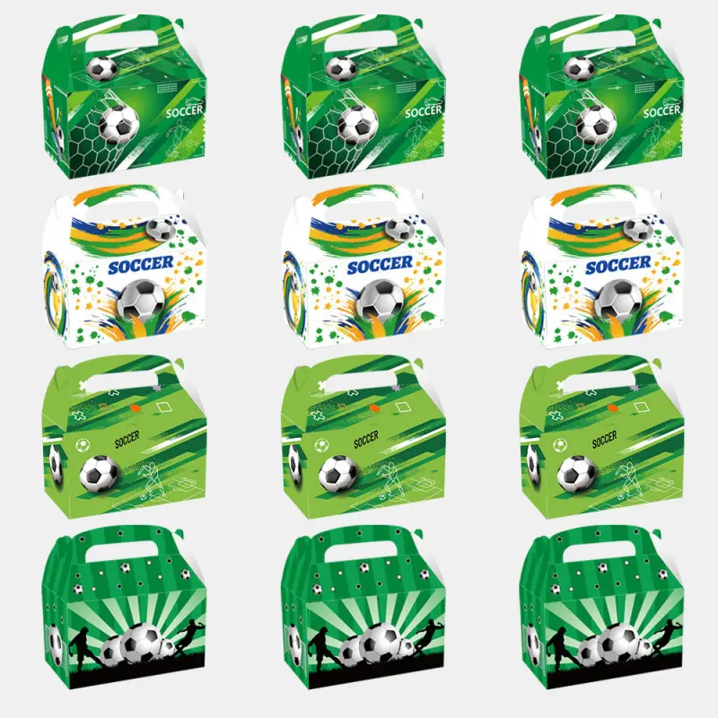 12 PCS Football Theme Party Candy Boxes, Sport Theme Cake Boxes with Handle, Cardboard Gift Boxes for Candy Cookie Snacks, Sports Birthday Party Decorations, Football Party Supplies