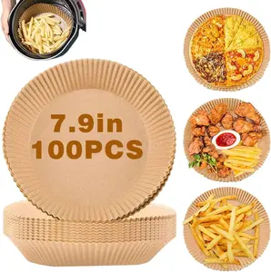 Air Fryer Disposable Baking Paper Liners: 7.9 Inch 100 Pieces Round Unbleached Silicone for 4QT to 10QT Air Fryer Oven Basket
