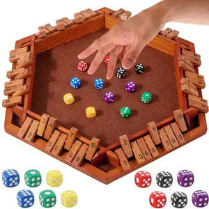 Vintage Wooden Box Dice Game, Upgraded Tabletop Board Game, Suitable for 1-6 Players, Includes 12 Dice, Travel Version for Family Fun