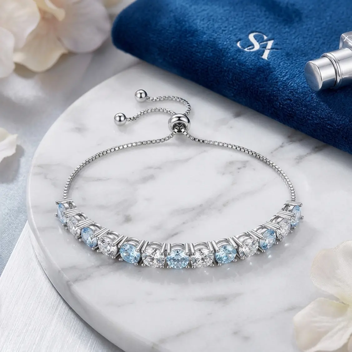 12 Birthstone Bracelet Adjustable Size Single Row Light Luxury Jade & Cubic Zirconia Bangle 19cm Fashion Daily Jewelry for Women