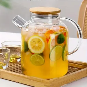 1000ml/1500ml/1800ml (34oz/51oz/61oz) Round Thickened Borosilicate Glass Tea Pot with Infuser Heat & Cold Resistant, Food Grade Lead-Free BPA Free Microwave & Dishwasher Safe Teapot for Fruit Tea Juice Hot Cold Drinks Home Kitchen Party Daily Gifting Usee