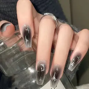 Women's Square Nail Stickers Set, Full Coverage Glitter Design, DIY Nail Art, Includes Jelly Glue & Nail File, Perfect for Parties & Daily Use