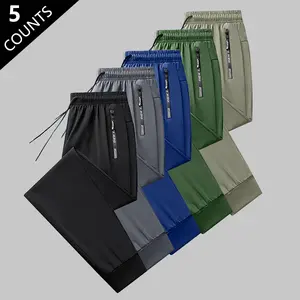 Men's Casual Sports Ice Silk Breathable High Elasticity Fabric Drawstring Zipper Pocket Joggers trouser Menswear Pants sweatpants men pants men