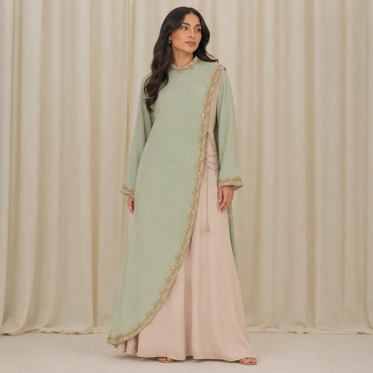 Amiyah Dress | Luxury Sage Green Embellished Abaya/Modest Dress