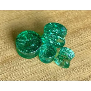 PAIR of Beautiful Green Cracked Glass Double Flare Plugs - Gauges 2g (6mm) through 5/8" (16mm)