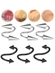 6Pcs Punk Spike Spiral Lip Rings Stainless Steel 16G S Shape Lip Piercing Spike Labret Piercing Jewelry Cartilage Earrings Helix Piercing, Spike Lower Labret Studs Piercing Jewelry 8mm 10mm Body Piercings Set