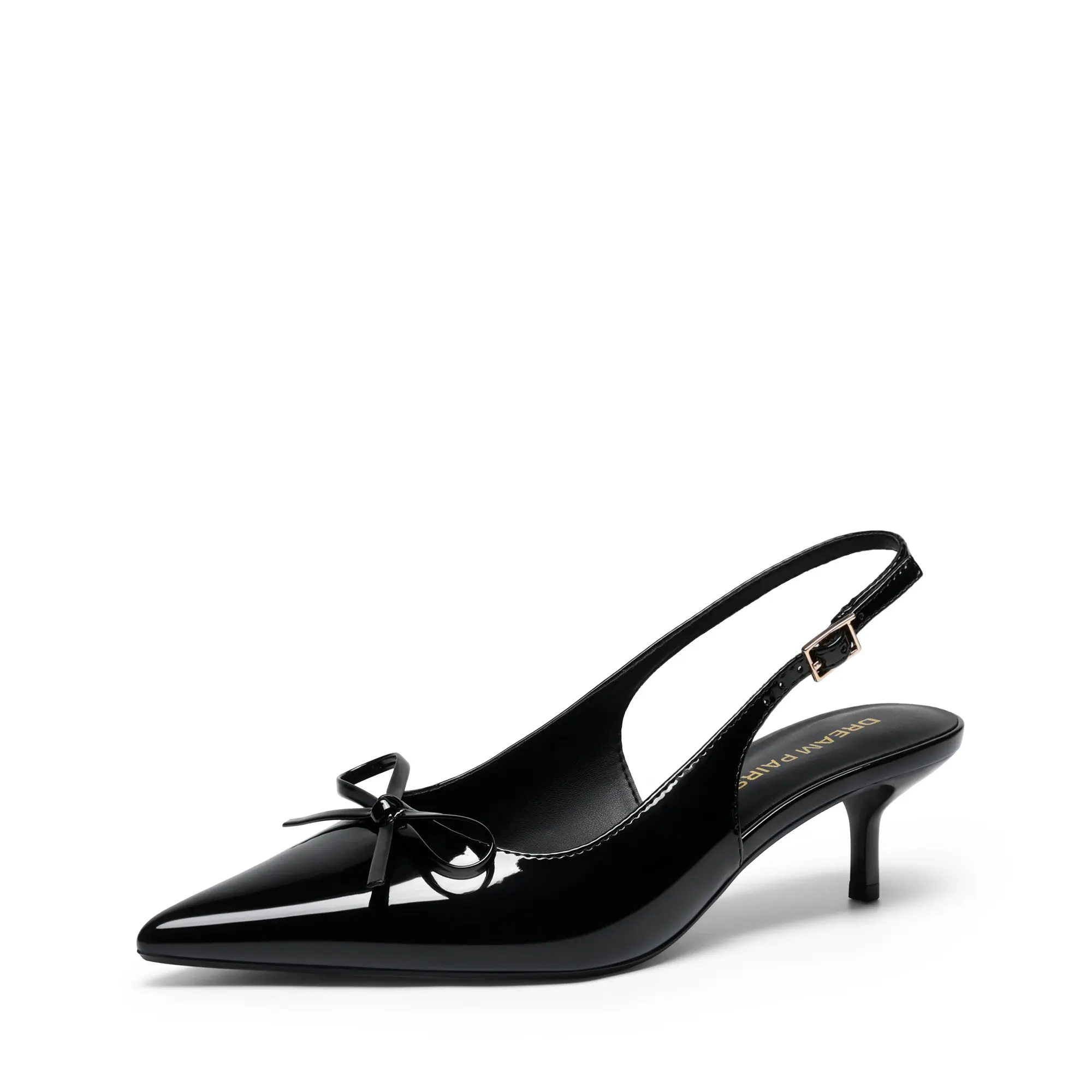 Dream Pairs Women's Kitten Heel Pointed Toe 2.17 Inch Low Slingback Bow Tie Pumps Cute Comfortable Chic Classic Date Shoes for Girls Summer Spring Footwear Dress Shoes All Day Wear