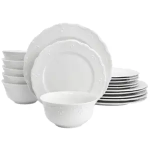 Elama ELM-HENRYI-18 Round Porcelain Tableware Set, White - 18 Piece Dinnerware Set