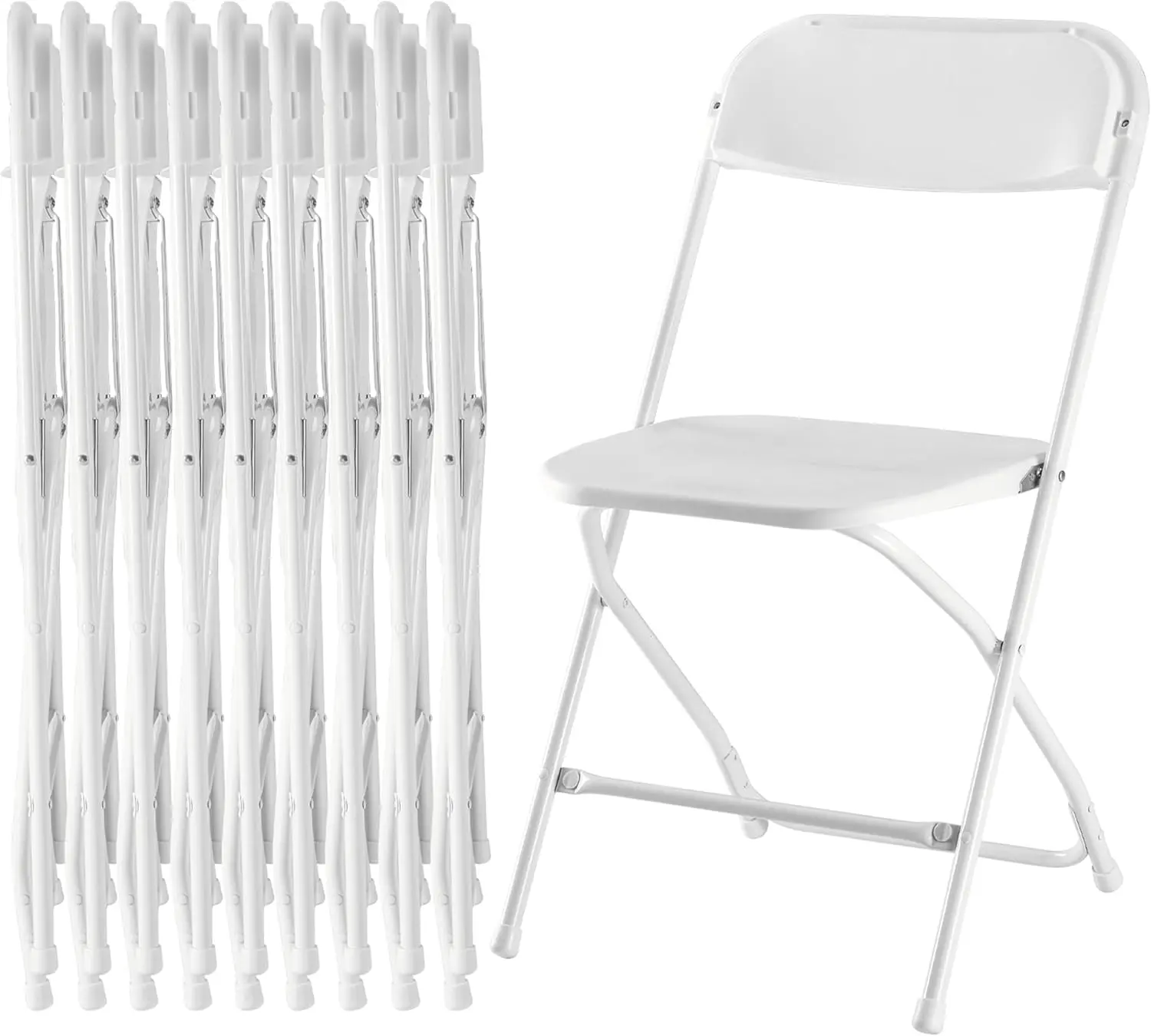 Simple Deluxe Plastic Stackable Folding Chairs with Metal Frame, 330lb Capacity, Black & White 4/6/10-Pack Commercial/Office Reception Chairs for Indoor Outdoor Campfire/BBQ Party