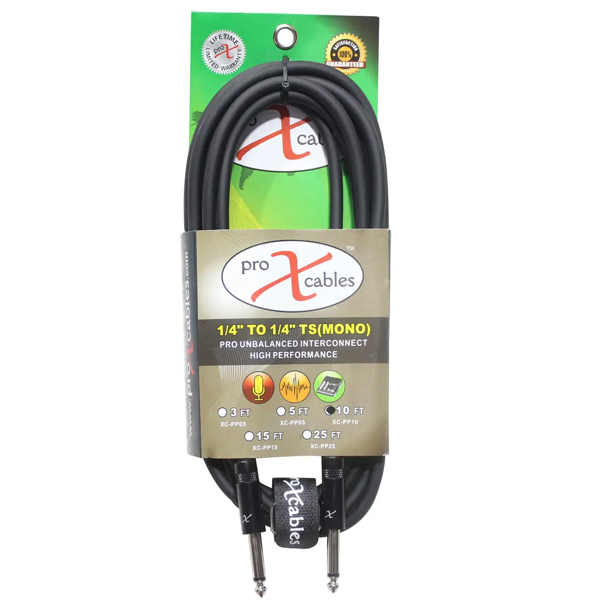 ProX XC-PP10 10' 1/4" TS-M to 1/4" TS-M Unbalanced High Performance Audio Cable