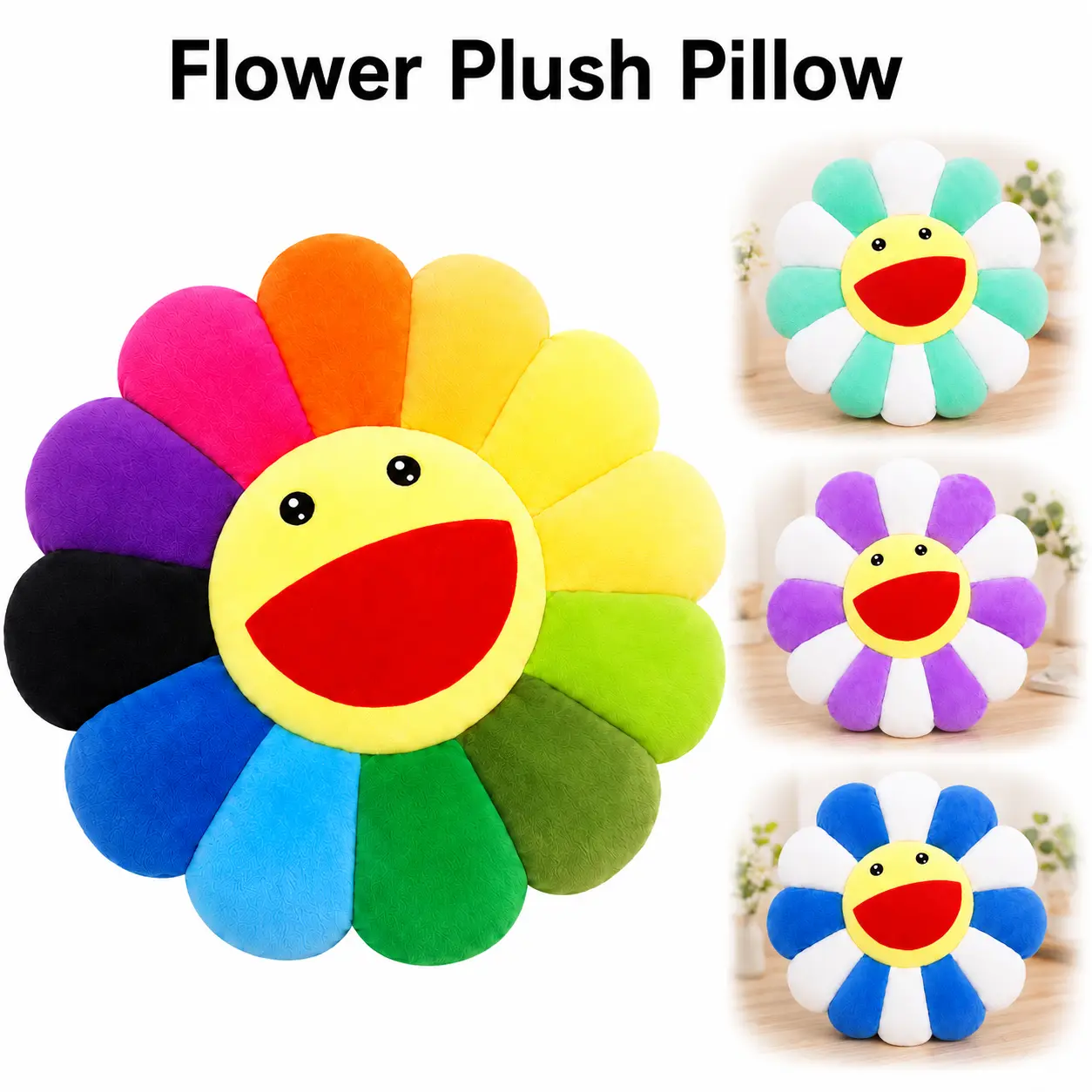 Arthink Smiley Face Flower Cotton Plush Pillow - Rainbow, Sunflower Shaped Throw Cushion, Versatile Soft Decor for Living Room Decor, Christmas, Valentine's Day Couch & Bed