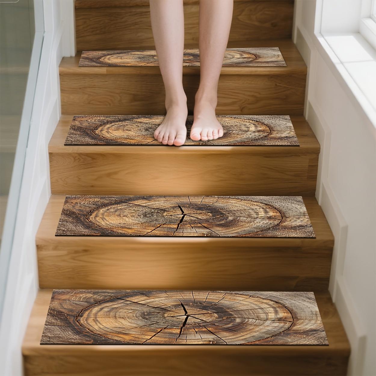 15pcs Set, Anti-Slip Stair Treads, Brown-Yellow Textured Pattern, Non-Slip Stair Carpet, Easy to Clean, Comfortable and Aesthetic, Multi-Scenario Use