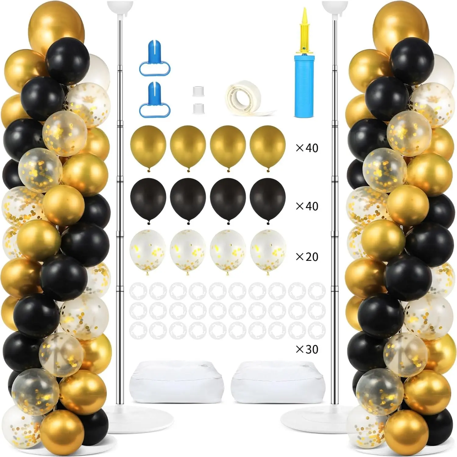 2 Sets Balloon Column Stand Kit with 100 Balloons Spring Adjustable Balloon Tower Stand with Bases for Floor Black  Balloon Arch Column for 50th Birthday Wedding  to School Holiday Party