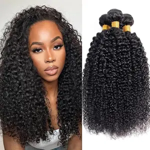 Curly Bundles Human Hair Kinky Curly Human Hair Bundles 100% Unprocessed Brazilian Virgin Curly Hair Bundles Quick Weave for Women Double Weft Natural Black