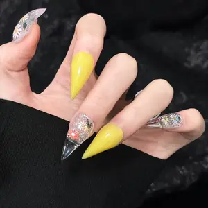Spring Summer New 10-Piece Press-On Nails, Sharp Ballerina Shape, 3D Dragon Claw Cat Paw Design, Reusable, Wedding Gift