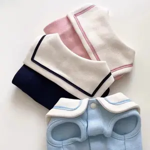 Cute Sailor Collar Pet Vest - Preppy Style Dog Cat Clothes, Soft Cotton Summer Puppy Outfit, Sweet Bow Knit Pet Shirt for Small Dogs & Cats, Teddy Bichon Apparel