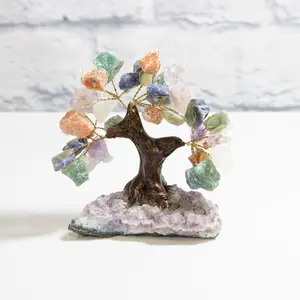 Small Mixed Gemstone Tree with Amethyst Base Decoration