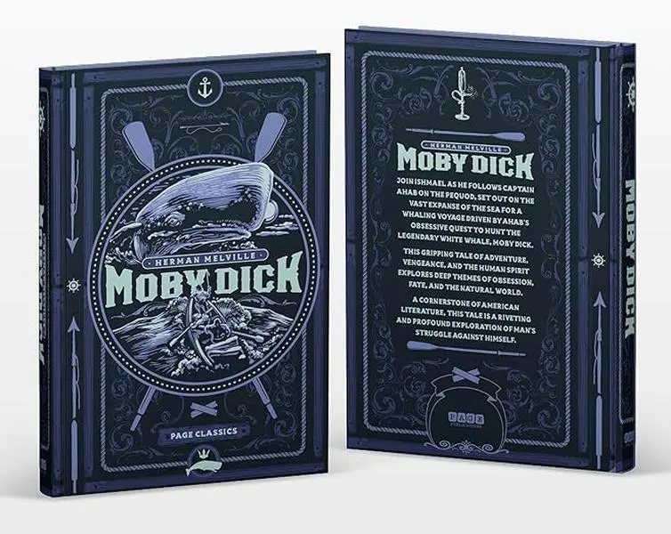Moby Dick Deluxe Hardcover English Novel - Herman Melville, Ishmael, Ahab, Debossed Cover, 3-Color Foil, Symbolism, Epic Adventure Literature Book