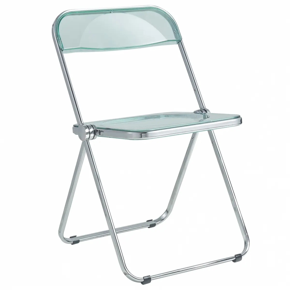 LeisureMod LF19G Lawrence Armless Transparent Acrylic Foldable Dining Chair - Chrome Frame, Jade Green, 30x19x18.5 inches, 17.4 lbs, Wipe Clean, Ideal for Kitchens