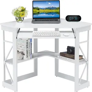 VECELO Corner Computer Desk 41 X 30 Inches with Smooth Keyboard & Storage Shelves for Home Office Workstation, White VECELO